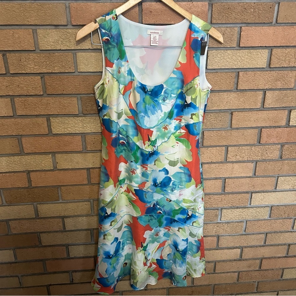 Sundance Multicolor Floral 100% Silk Knee Length Tropical Sleeveless Size 6